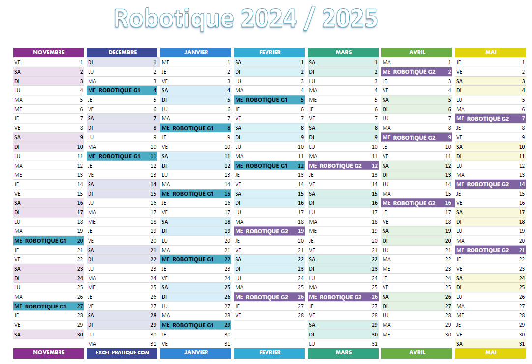 Calendrier 2024-2025